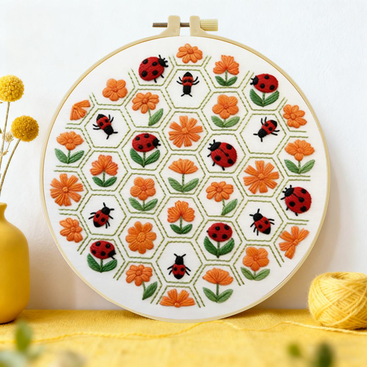 Embroidery Lady Bug - 1pc 20X20CM/15X15CM 7.87/6.3inch Flowers and ladybugs