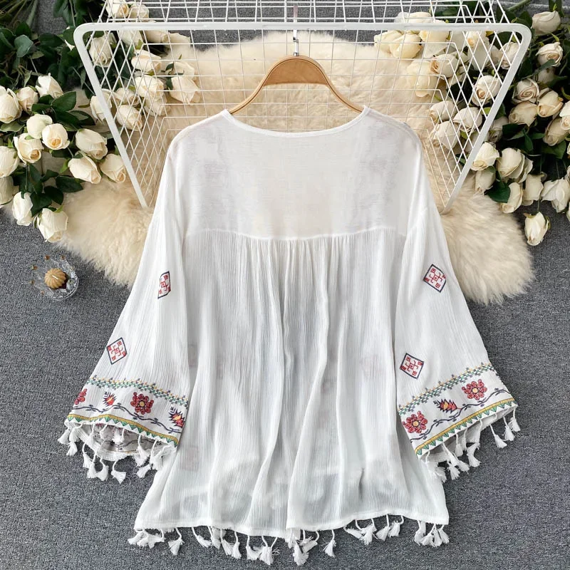Summer Women's Shirt Bohemian  - Embroidery Cotton Shirt review and price