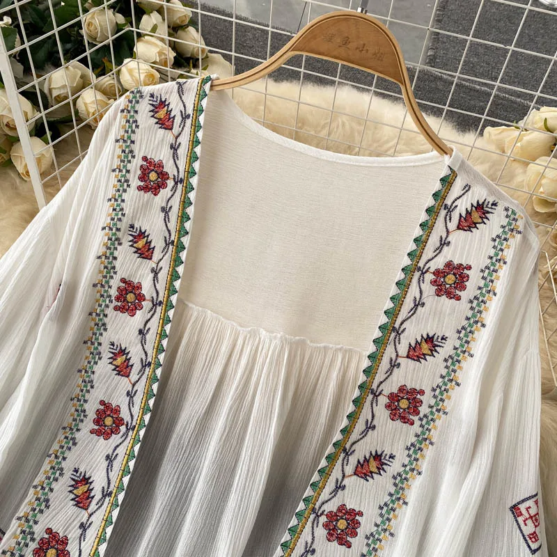 Summer Women's Shirt Bohemian  - Embroidery Cotton Shirt review and price