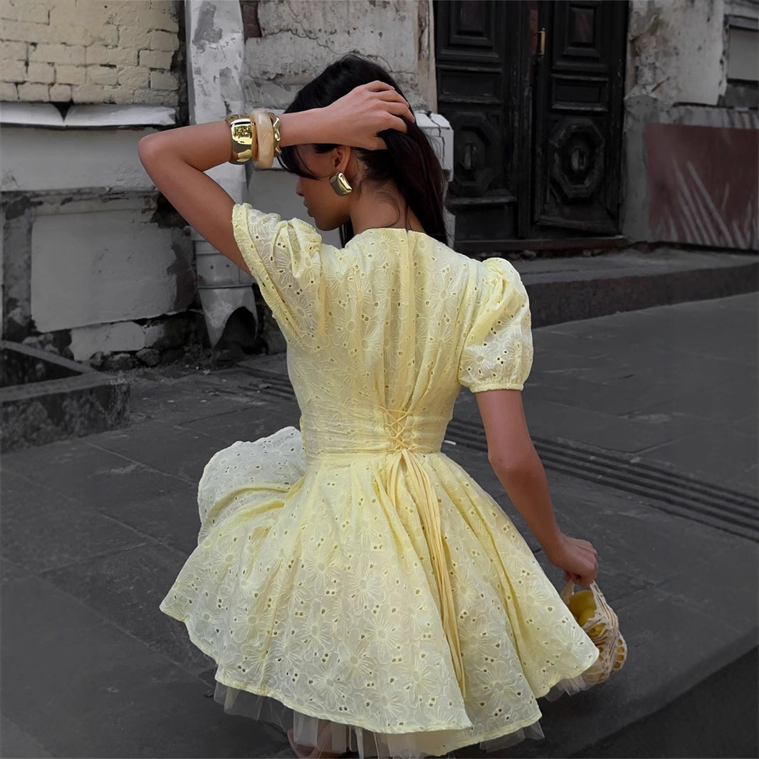 Pure cotton yellow dress Europ - Embroidery Yellow Dress review and price
