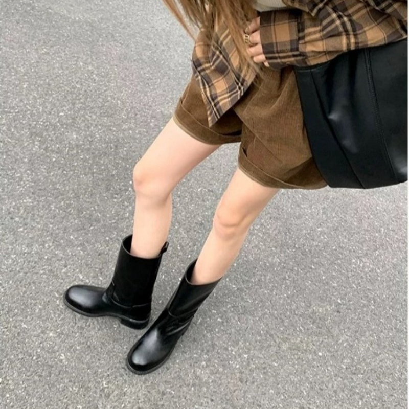 Women Round Toe Mid Calf Boots - Embroidery Garments review and price