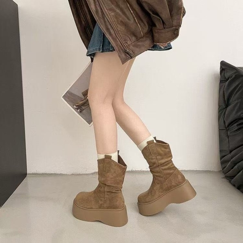 Women Platform Mid Calf Wester - Embroidery Garments review and price