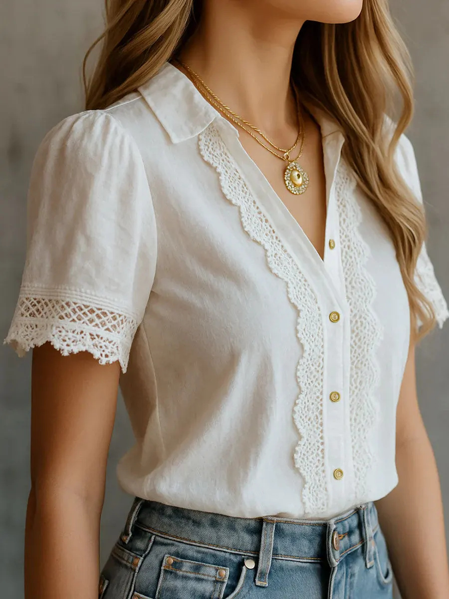 Elegant Women's Shirts Casual  - Embroidery Cotton Shirt review and price
