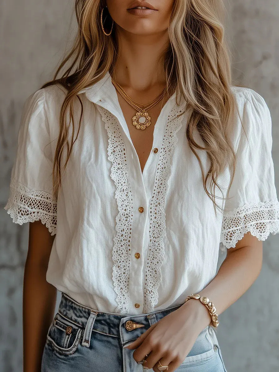 Elegant Women's Shirts Casual  - Embroidery Cotton Shirt review and price