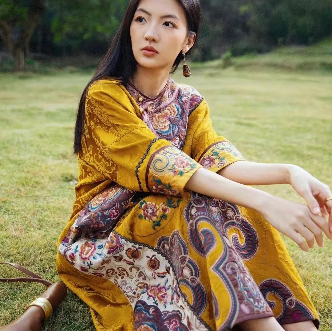 Luxury spring robe for women y - Embroidery Yellow Dress review and price