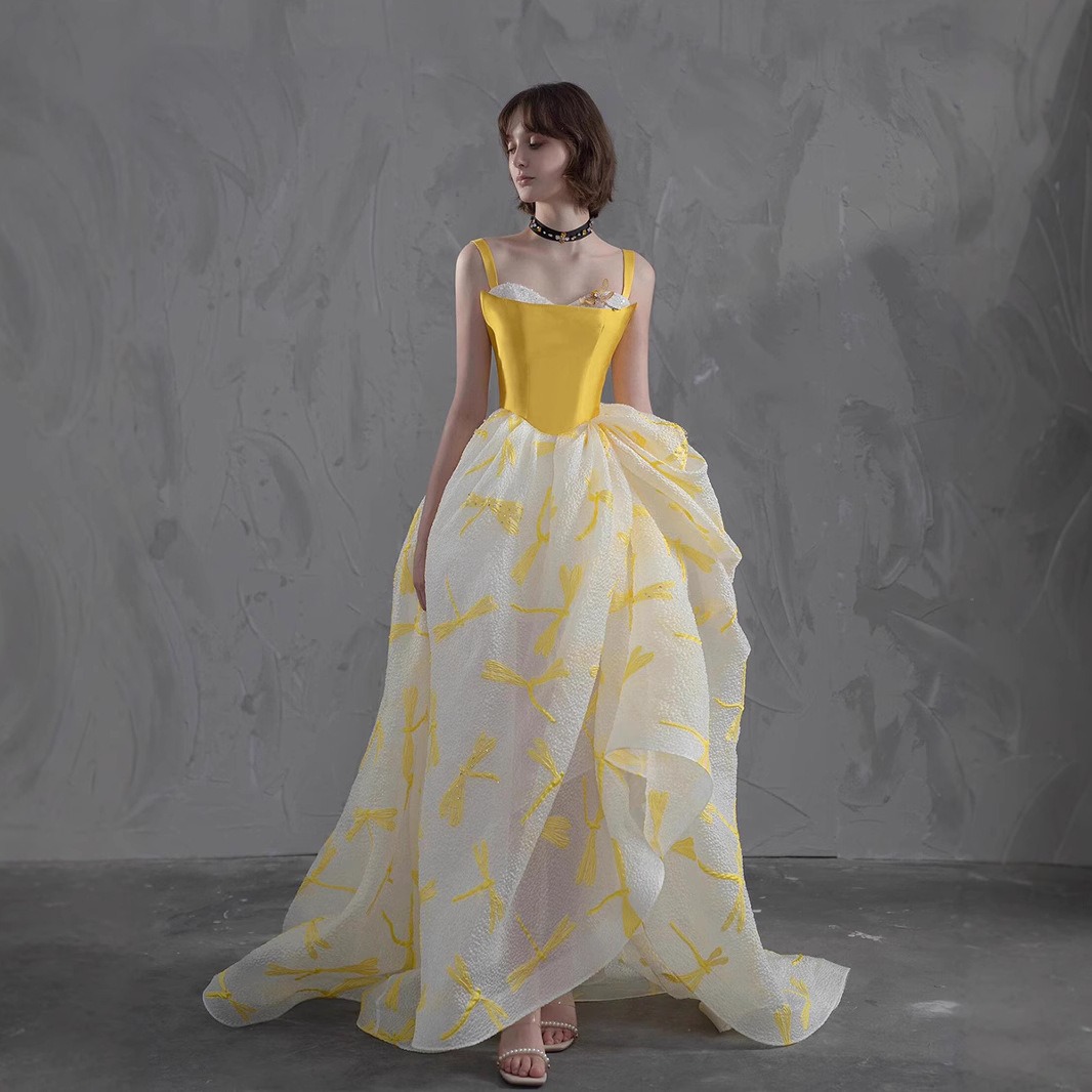 Elegant Yellow Satin Top Pagea - Embroidery Yellow Dress review and price