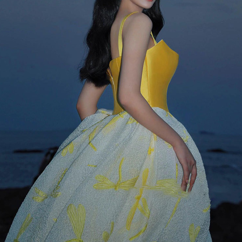 Elegant Yellow Satin Top Pagea - Embroidery Yellow Dress review and price