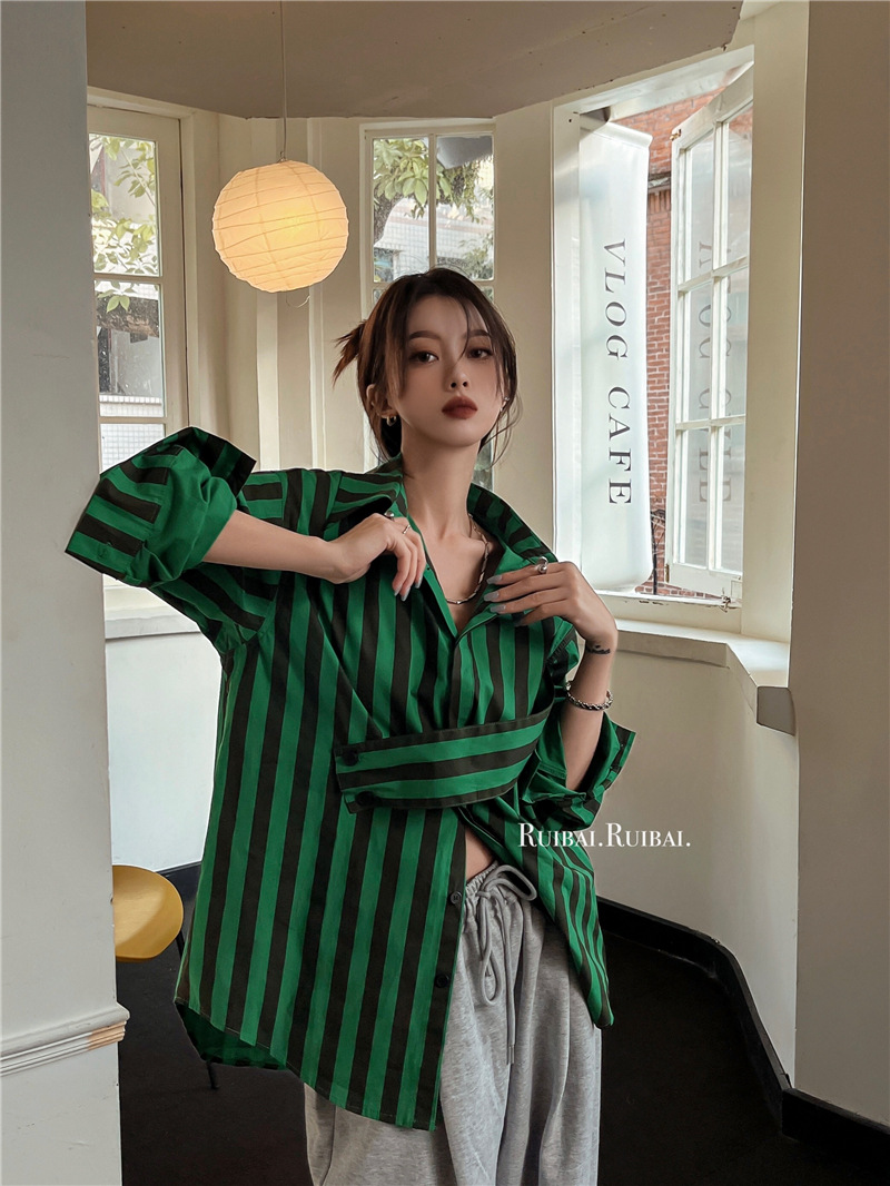 Korean striped shirt with asym - Embroidery Online review and price