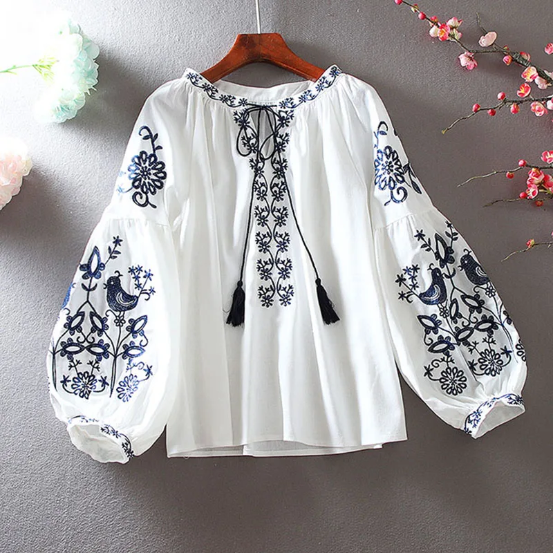 2026 Women's Retro Blouse Nati - Embroidery Cotton Shirt review and price