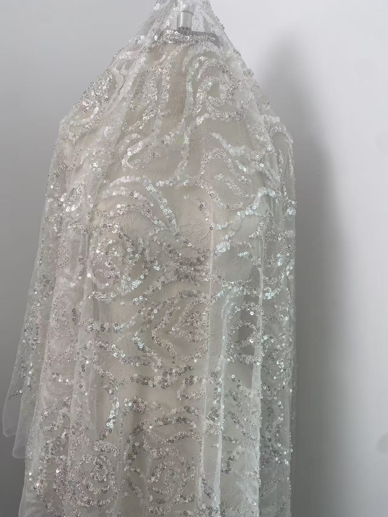 Heavy Bead Lace Fabric, Silver - Embroidery Rose review and price