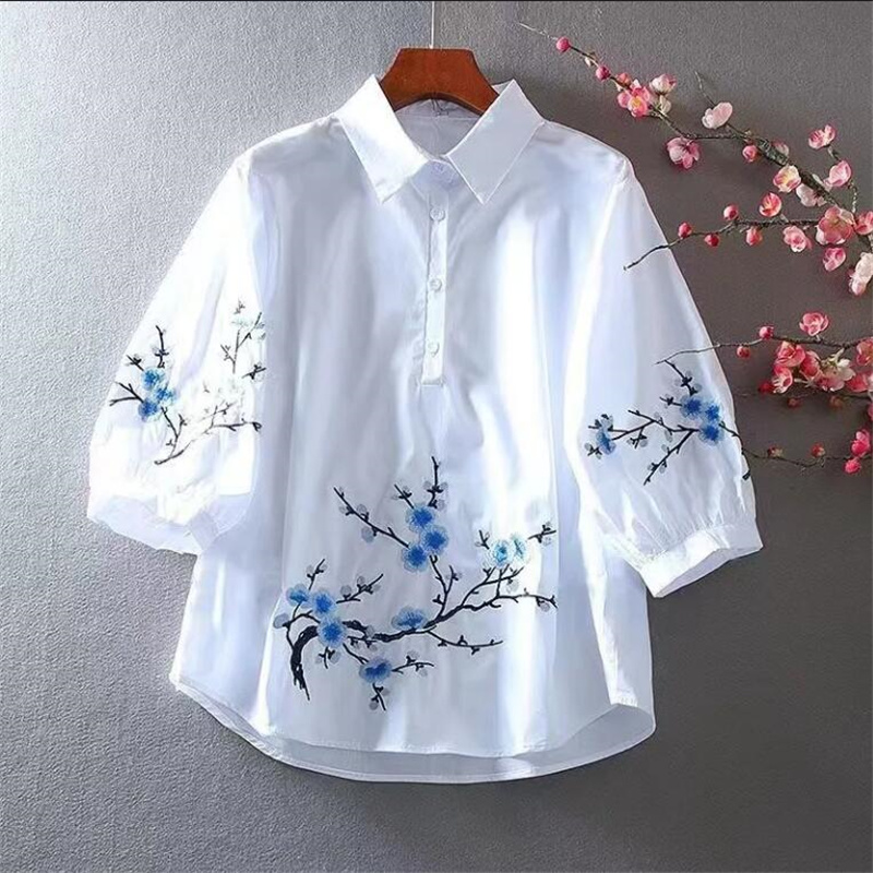 White Embroidered Shirt Women  - Embroidery Cotton Shirt review and price