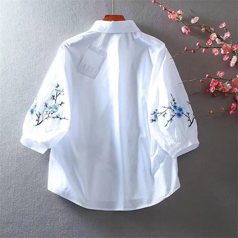 White Embroidered Shirt Women  - Embroidery Cotton Shirt review and price